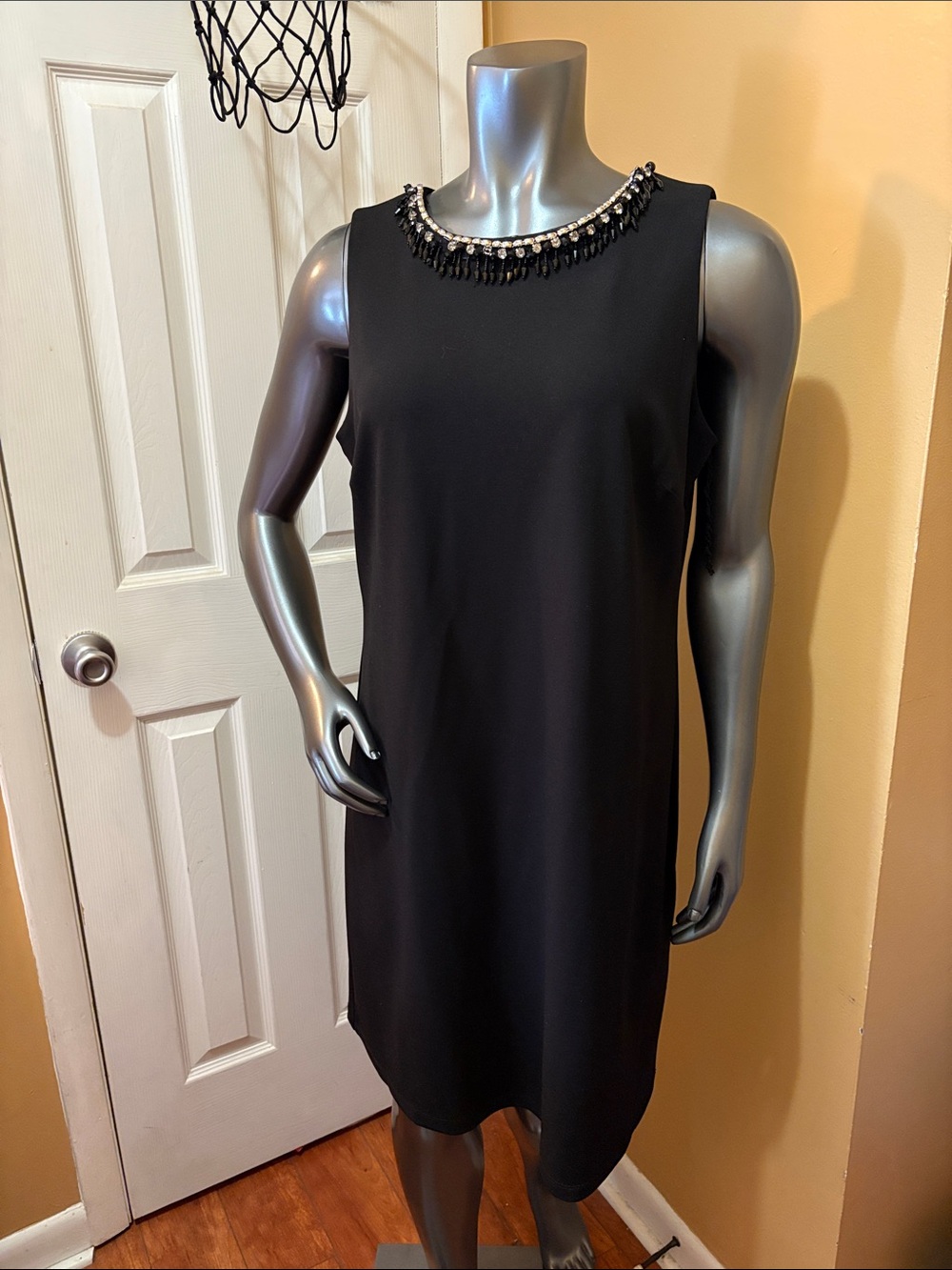 Ronni Nicole Black Sleeveless Midi Dress with Beaded Neckline